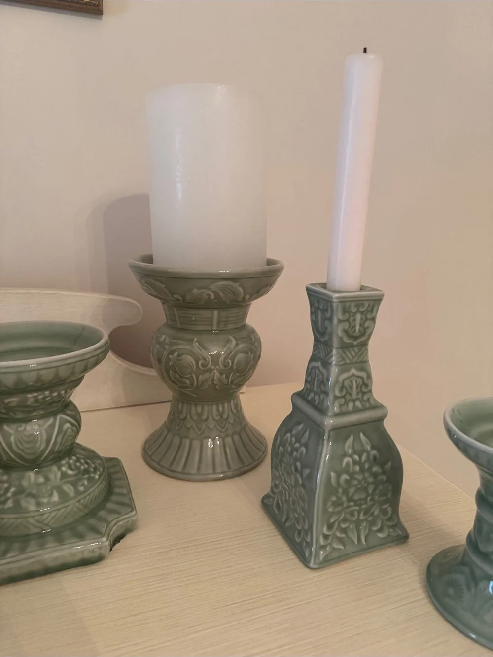 Ceramic Green Decorative Candle Holders Set - Brand Unspecified